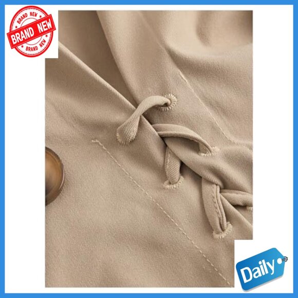 Women's Trench Coat Double Breasted Lapel Puff Sleeve A-Line Jacket Outerwear - Picture 4 of 5